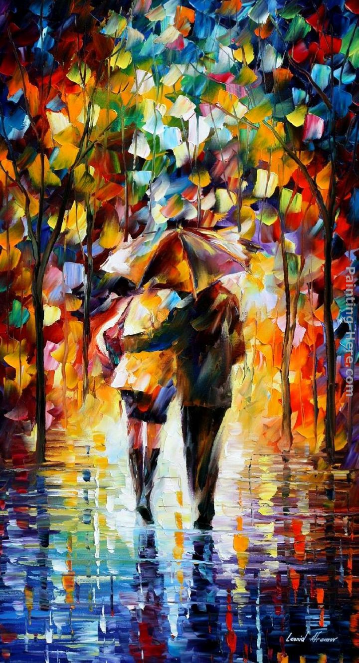 BONDED BY THE RAIN I painting - Leonid Afremov BONDED BY THE RAIN I art painting